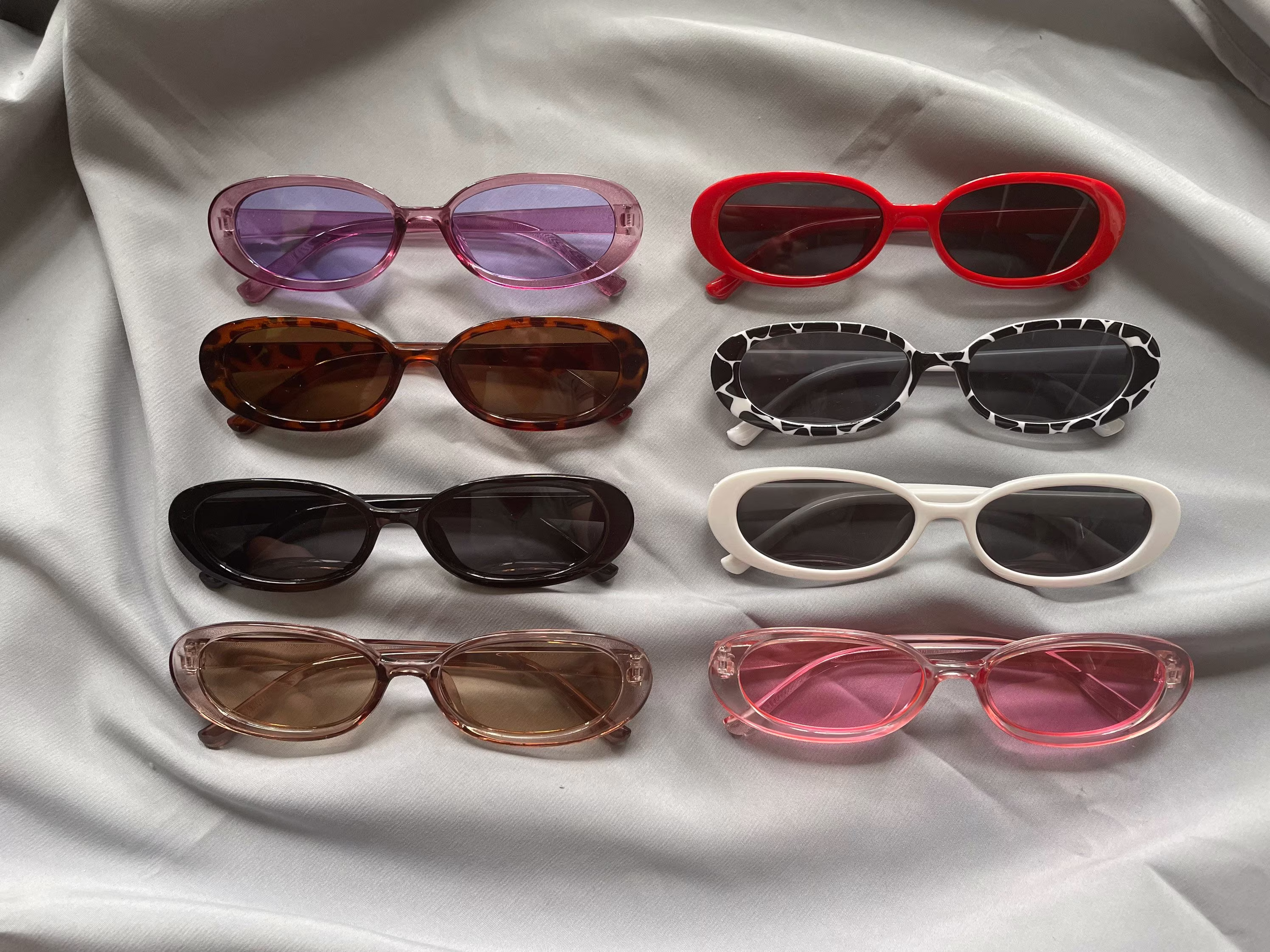 Vintage Small Oval/ Square Sunglasses | Edgy Y2K Rectangular Tortoise Shell Black Brown Grey Pink White