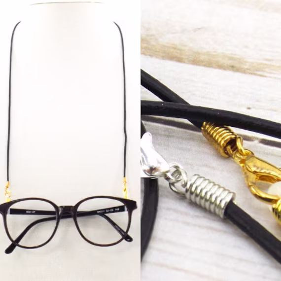 Black Leather Eyeglass Lanyard Men Women | Cord Necklace For Glasses Sunglasses Strap Face Mask Holder
