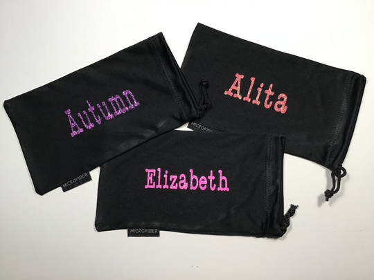 Glitter Microfiber Pouches Personalized With A Name. Super Soft Pouches, Washable, Good Size For Glasses, Cosmetics, Cell Phone