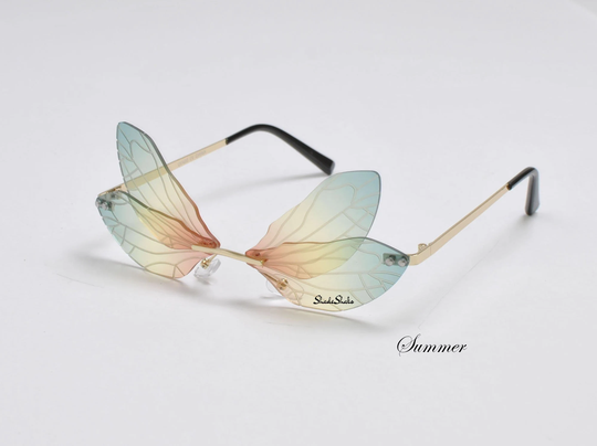 Dragonfly Fairy Wing Sunglasses Butterfly | Frameless Two Piece Shades Outdoor Music Festival Rave Luxury Fashion Cosplay Costume