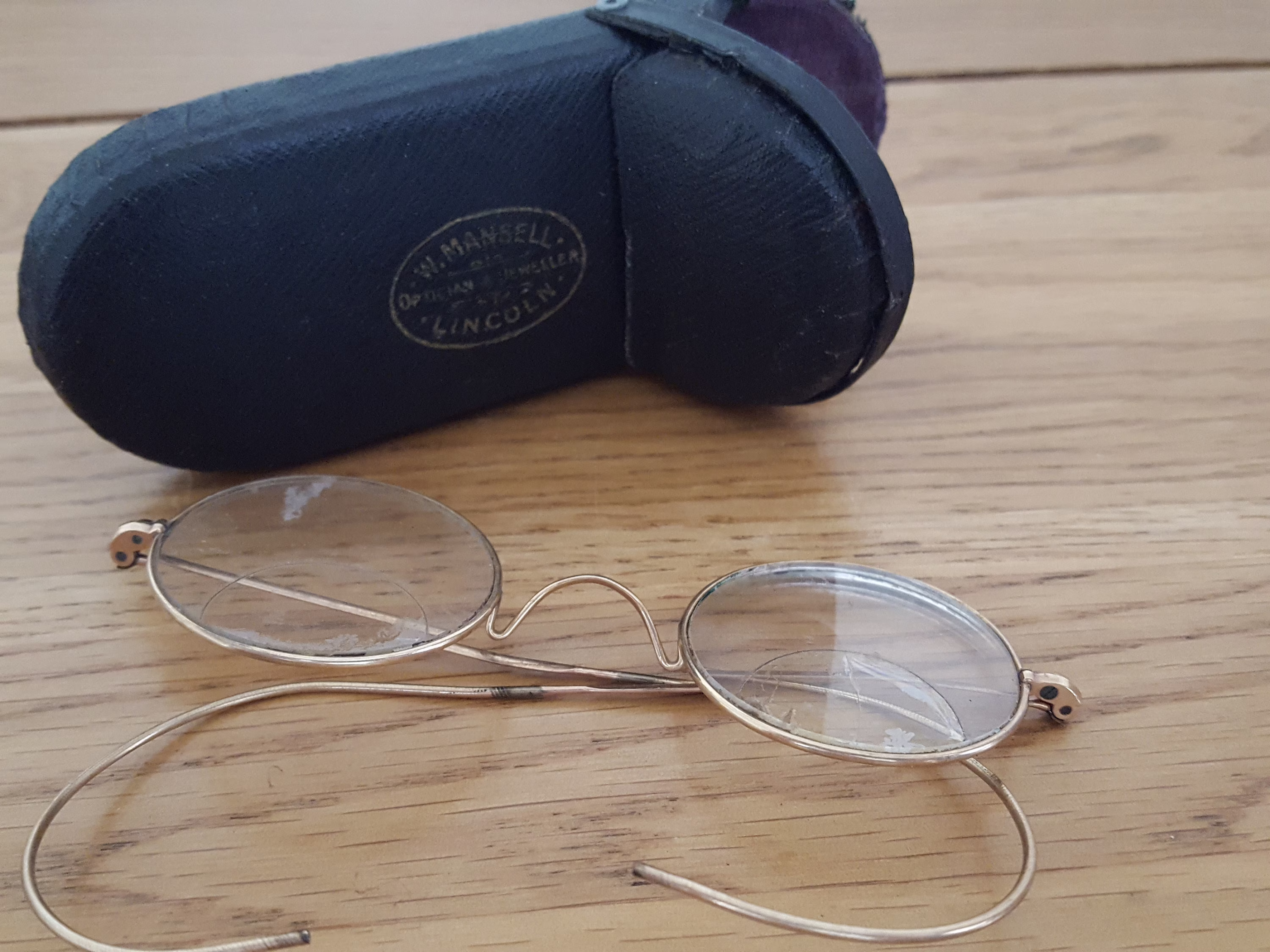 Antique Gold Gilt Glasses, Bifocal Lenses, Vintage Spectacles, Boxed Eye Glasses