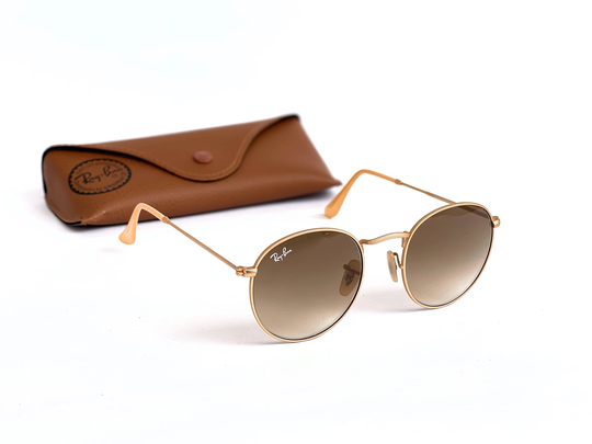 Round Metal Ray-Ban Sunglasses Rb3447 112 17/Unisex Gold Copper Gradient Brown