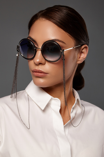 Eyeglass Сhain With Dark Silver Monili Tassels