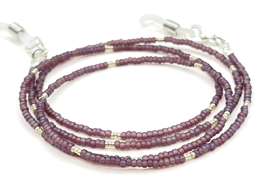 Eyeglass Necklace - Beaded Glasses Chain Silver Eyeglasses Lanyard Grandma Gift Holder Purple