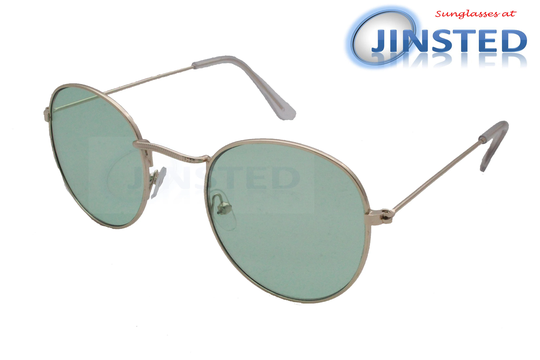 Green Adult Round Sunglasses With Gold Circle Frame Uv400 Protection Aci013