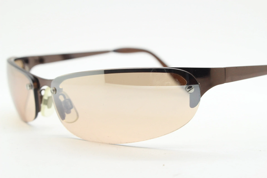 Y2K Vintage Wraparound Sunglasses. Low Profile Half Frame in Brown Chrome With Light Tone Mirror Lens. 2000's. 90S. Nos