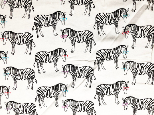 Geometric Cute Zebra With Sunglasses Summer 100% Cotton Flannel - Sold By 1/2 Yd
