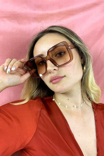 70S Wide Frame Sunglasses - Almond Brown