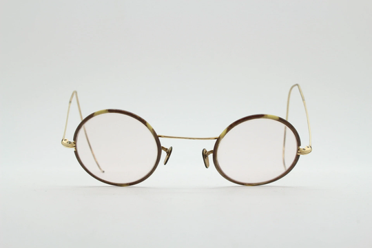 20S Vintage Glasses. Tortoise Lens Surrounds On A Gold Windsor Optical Frame With Coiled Arms. Prescription Eyeglasses. 30S Rx Spectacles