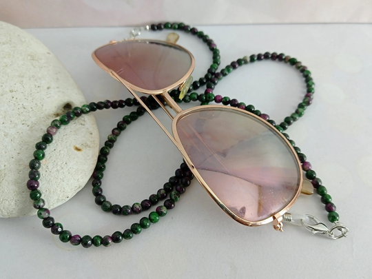Glasses Chain, Sunglasses Gemstone Glasses Beaded Ruby Zoisite Chain