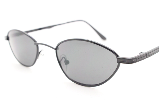 90S Vintage Low Profile Sunglasses. Minimal Small Black Angular Oval Metal Frame With Matching Lenses, Unused. Bnwt