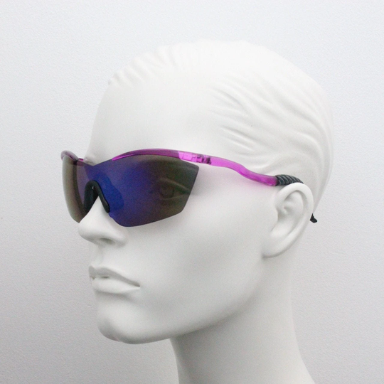 Y2K Vintage Visor Shield Sunglasses. Evil Frameless Petrol Colourburst Monolens On Fluorescent Pink Brow. 2000S Club Kids. Nos