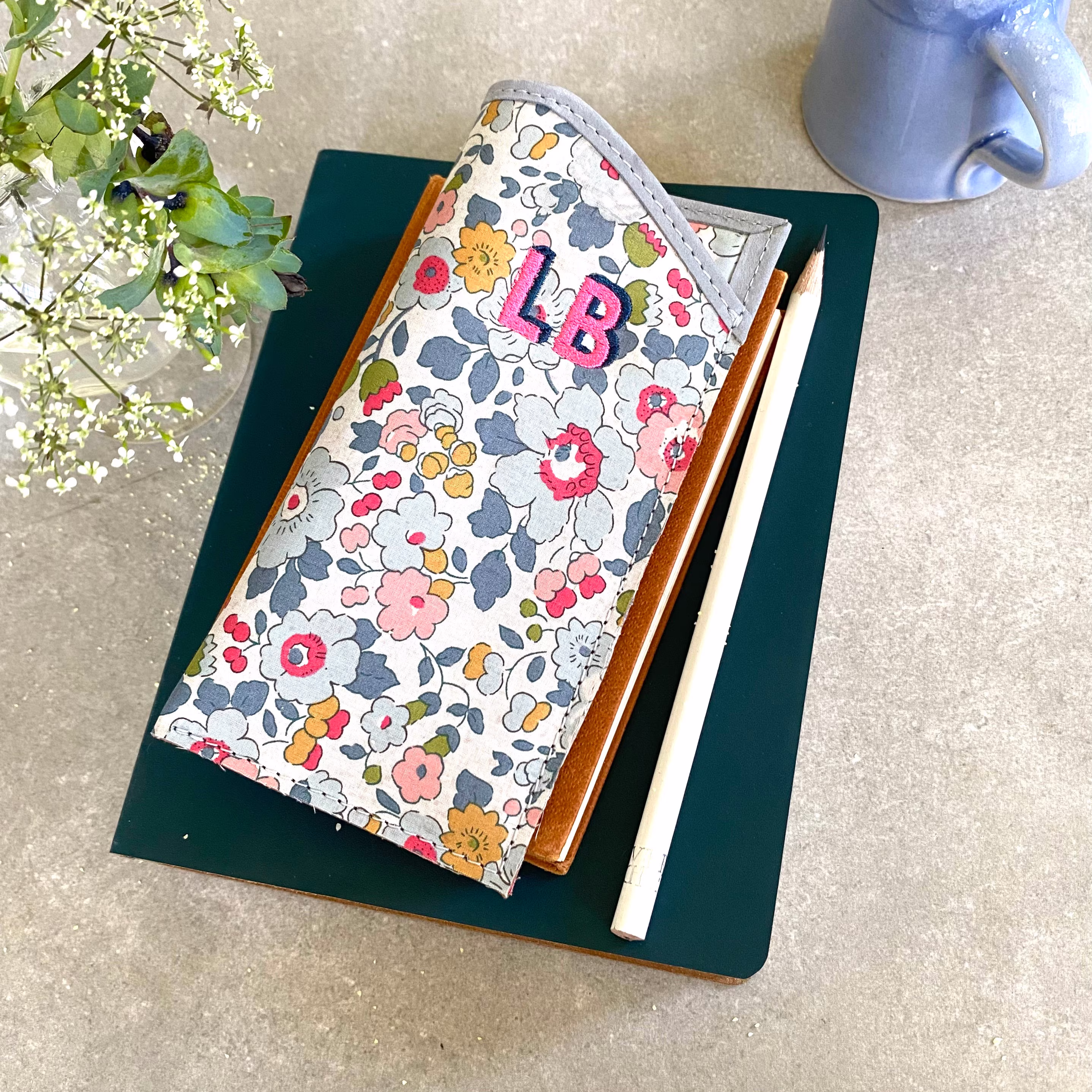 Embroidered Liberty Glasses Case Leather & Fabric