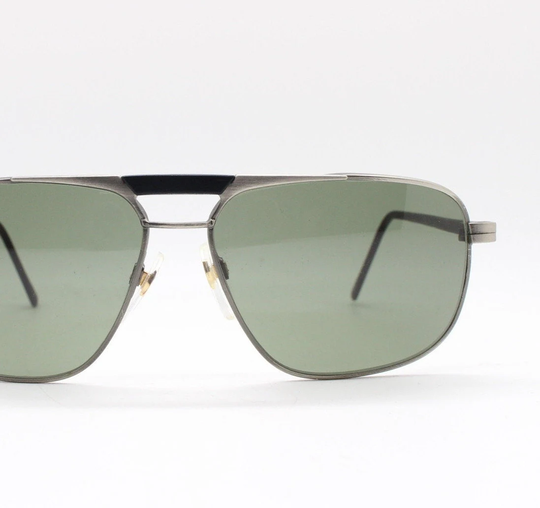 90S Vintage Small Square Aviator Sunglasses. Matt Satin Finish Frame With Black Bridge & Arms Green Lenses. Mens Aviators. Unused Nos