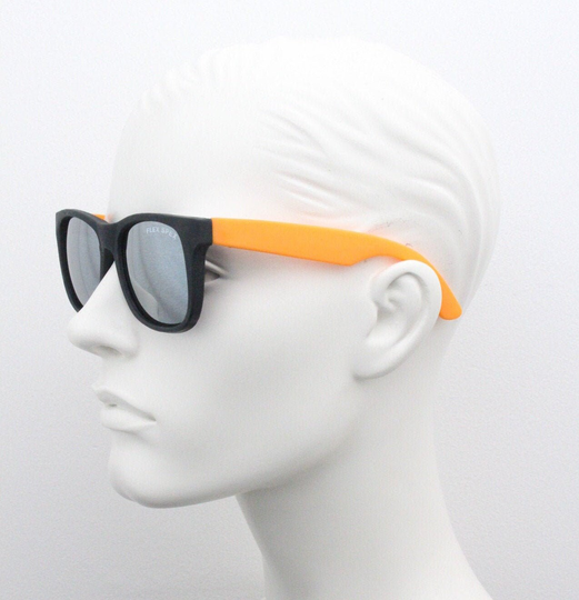 80S Vintage Dayglo 2 Tone Wayfarer Style Sunglasses. Flexible Rubber Frame With Fluorescent Orange Arms & Mirror Lenses. Y2K. Unused Nos