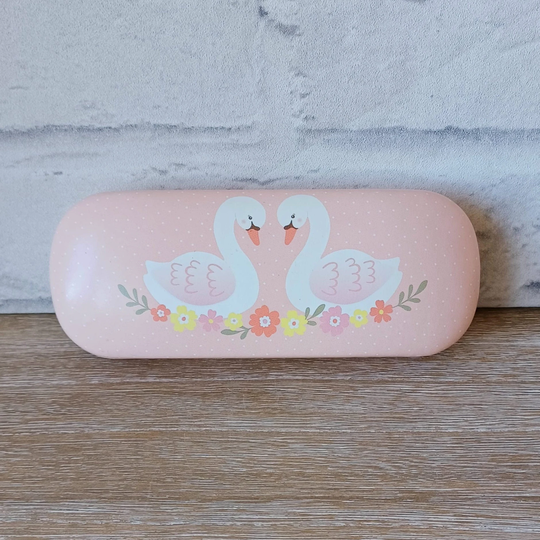 Pink Girly Swan Sunglasses Case Hard Glasses Spectacles Cleaning Lens Cloth Ladies Men's Women's Teenager Gift Present Kids