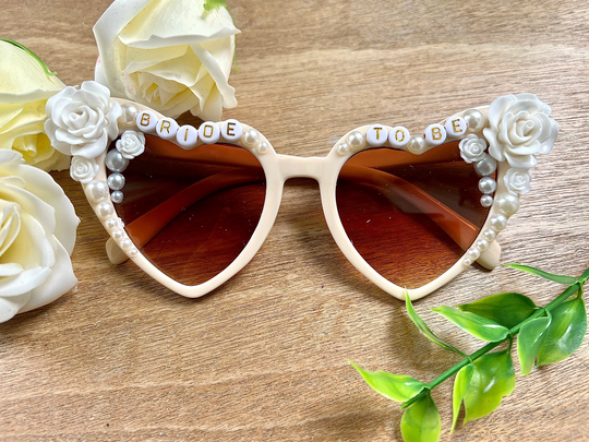 Bride To Be Oversized Heart Sunglasses With Flower Details