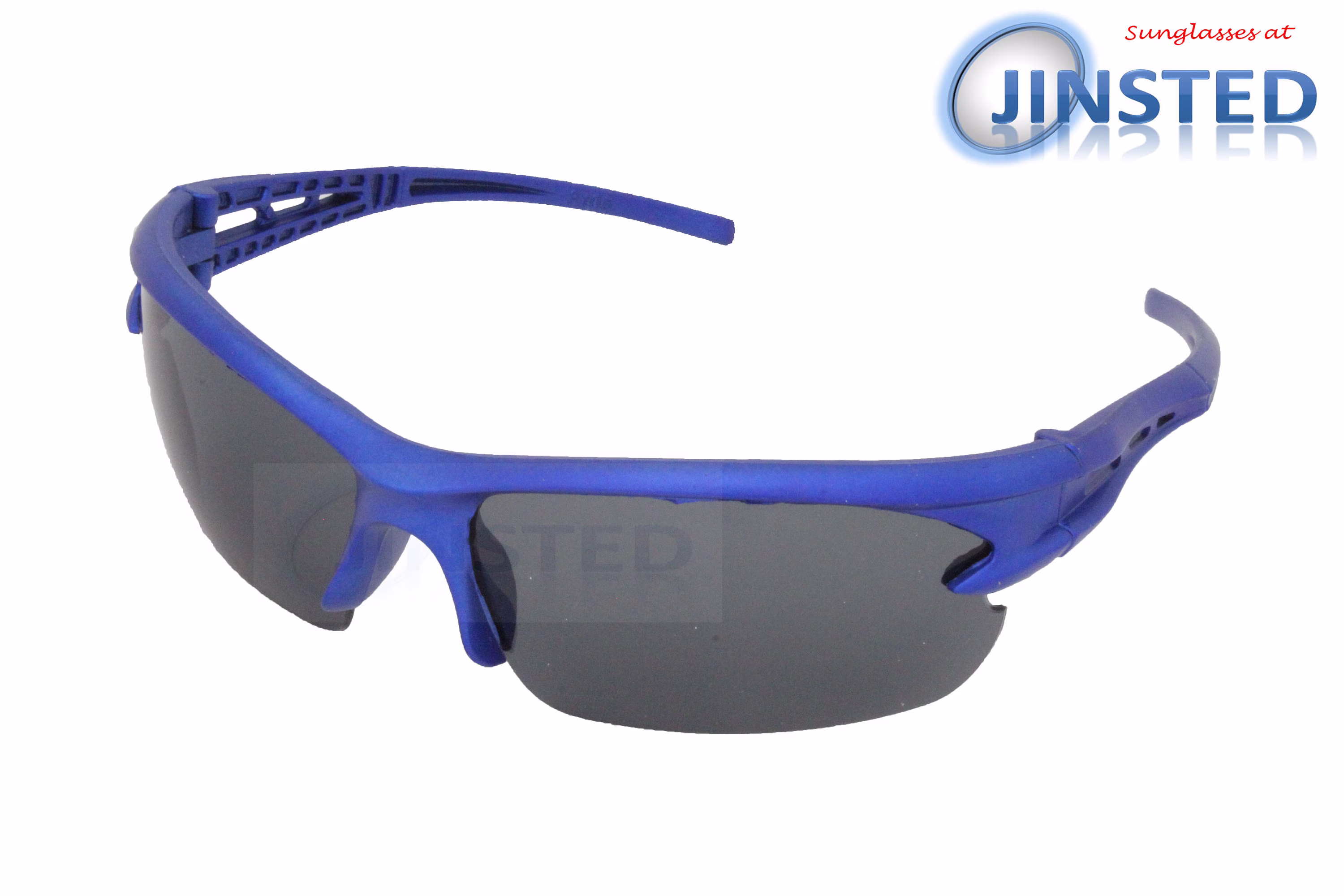 Adult Cycling Sports Sunglasses Black Tinted Wrap Around Blue Frame Uv400 Protection As023