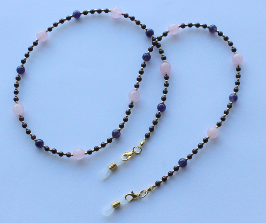 Eyeglass Chain, Gemstone Beads Spectacles Holder, Luxury Beaded Glasses Garnet, Rose Quartz & Amethyst Sunglasses Holder