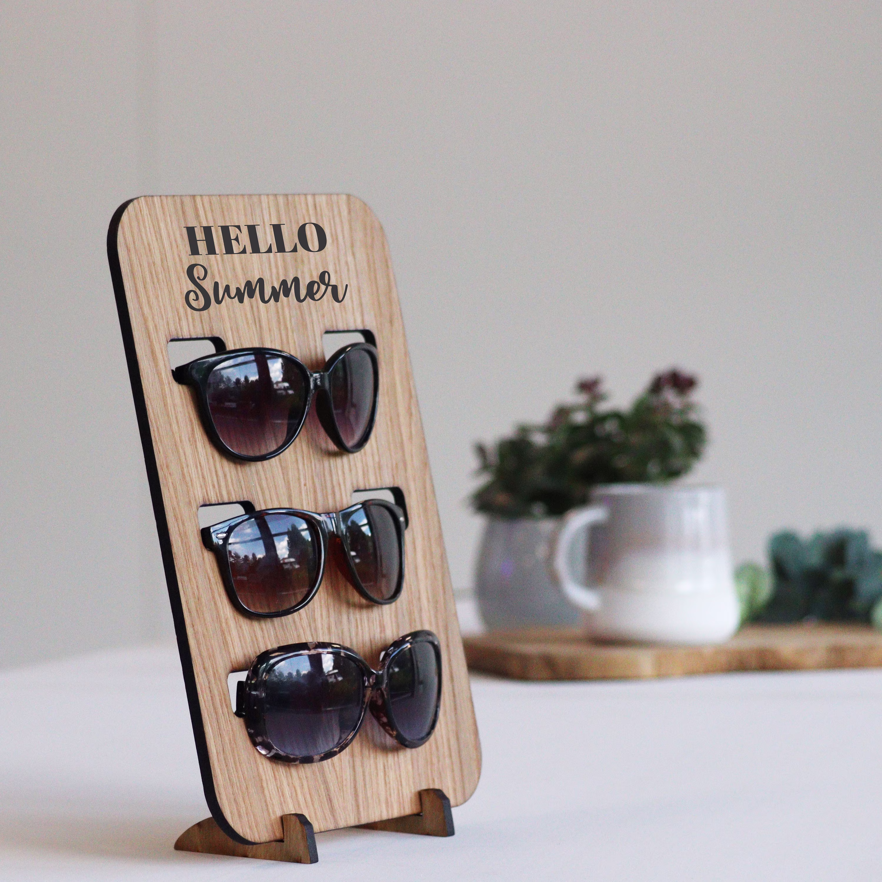 Personalised Sunglasses Holder Stand | Wooden Glasses Summer Birthday Gift Organiser Father's Day