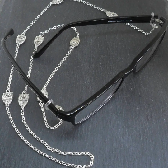T'wit T'woo Owl Charm Eyeglass Chain Reading Glasses Lanyard Silver Plate Charm Necklace Eyewear Accessory Cwtchus