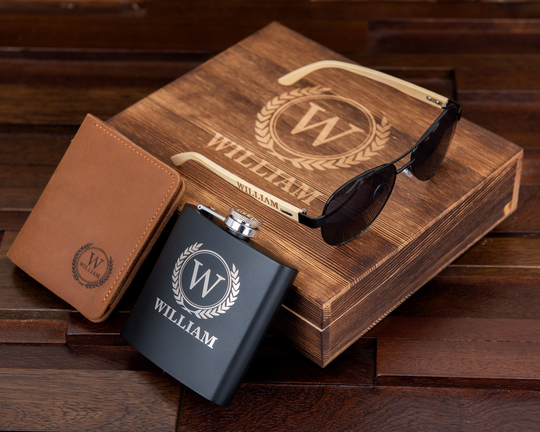 Personalized Watch, Sunglasses, Leather Wallet, Flask in Groomsman Gift Box, Groom Gifts, Groomsmen Best Man Gift, Proposal