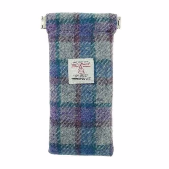 Harris Tweed Glasses Case in Blue/Purple Check On Grey lb2109-Col98