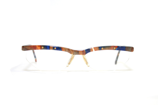 Extravagant Eyeglasses Browline Modern 90's Artistic Blue Brown Gold 1990's Glasses Frame New Old Stock Free Shipping Nos 56-16-135 Medium
