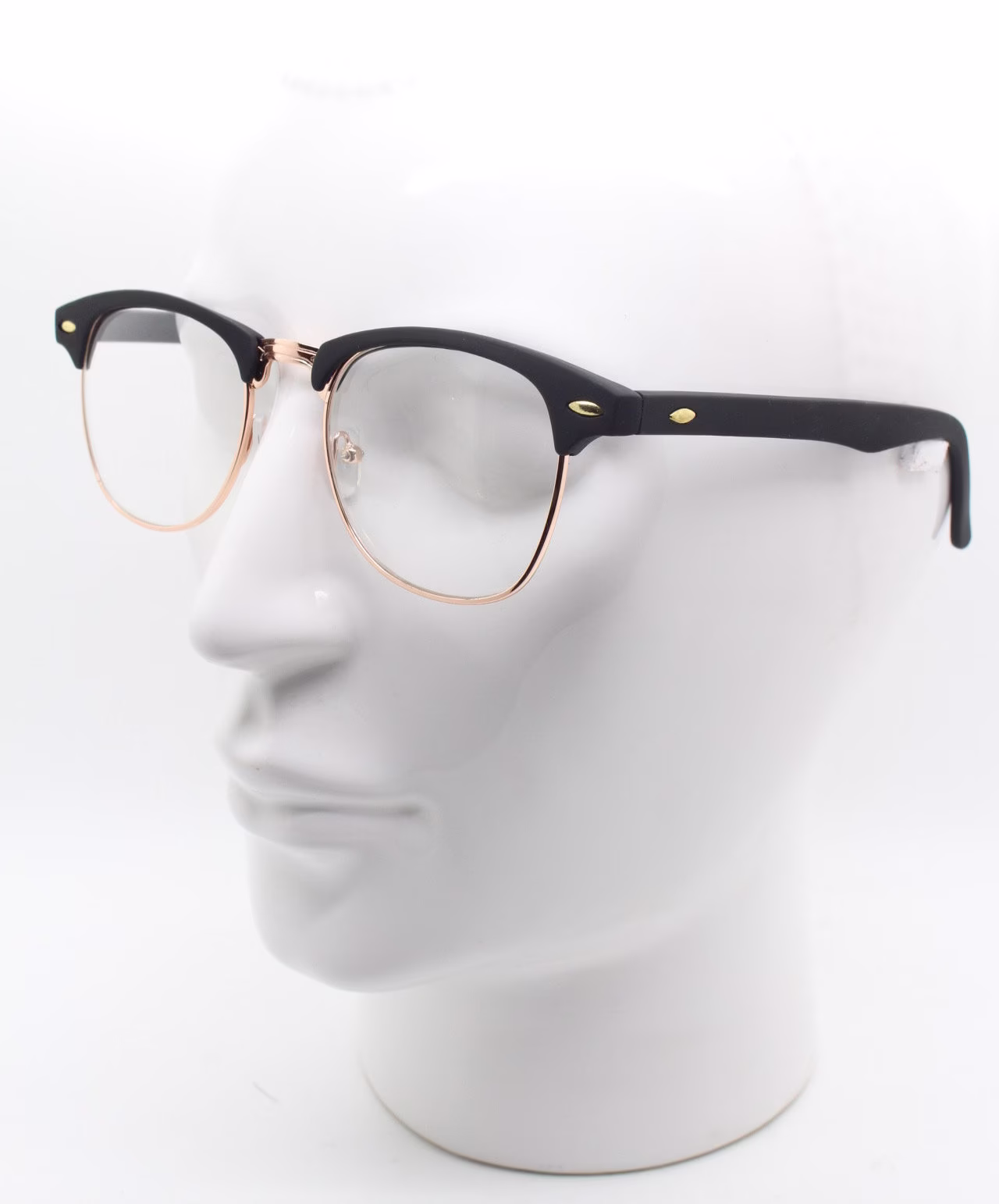 90S Vintage Clubmaster Style Glasses. Black Rubber Finish Browline With Gold Half Frame Eyeglasses. Classic Mens 50S, 60S