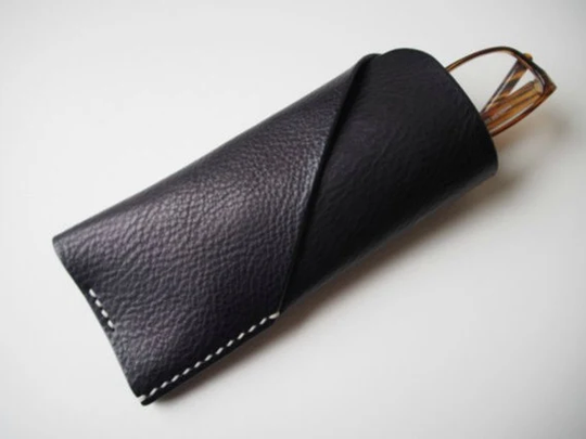 Leather Glasses Case, Sunglasses Eye Wear Case - Black