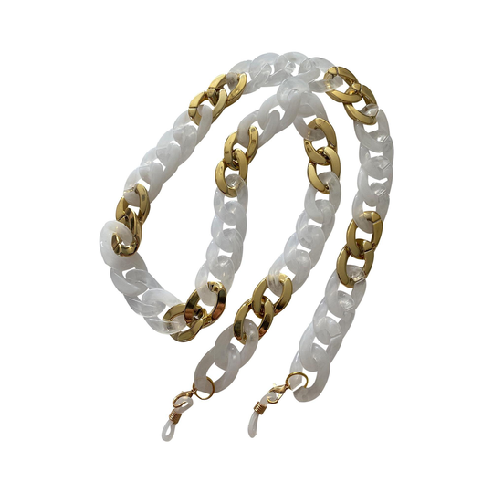 Gold & White/Clear Mottled Chunky Links Glasses Sunglasses Chain Strap