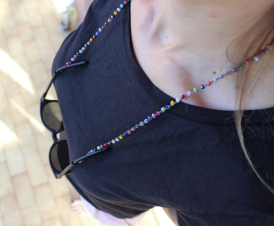 Crochet Eyeglass Chain With Colored Crystals | Le Ottine Handmade in Rome