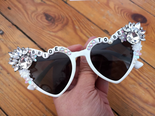 Bride To Be White & Diamante Oversized Heart Sunglasses