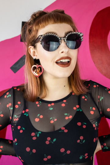 Cat Eye Studded Sunglasses - Silver