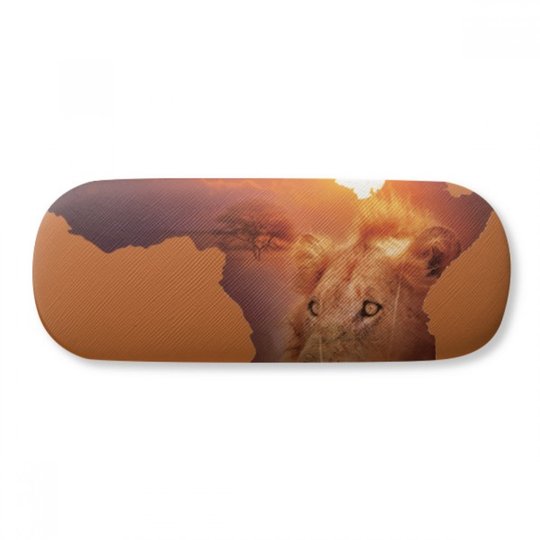 Lion Prairie African Continent Name Map Glasses Case Eyeglasses Hard Shell Storage Spectacle Box