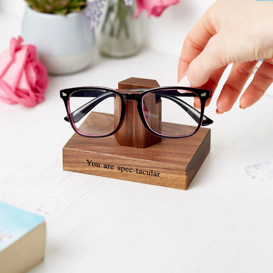 Personalised Glasses Holder in Walnut/stand Gifts For Grandparents Gift For Mum Dad Mother's Day Her