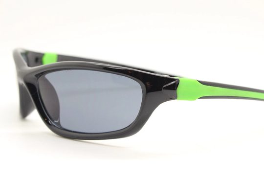 Kids 90S Vintage Wraparound Sunglasses. Black Curved Visor Style With Green Dayglo Arms. Childrens 2000S Sun Shield. Rave Nos