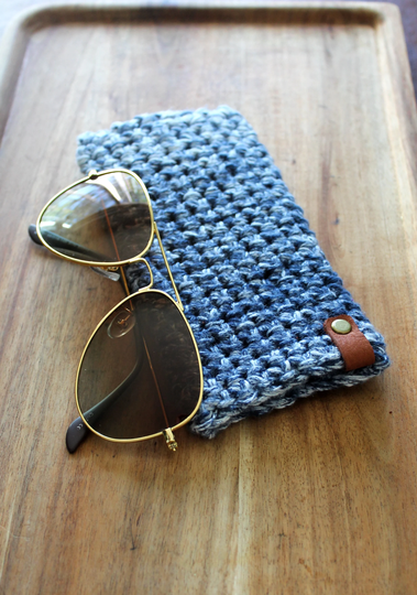 Crocheted Sunglasses Sleeve, Crochet Eye Glasses Holder, Soft Case, Boho Hygge Style, Blue & White, Unisex Handmade Gift