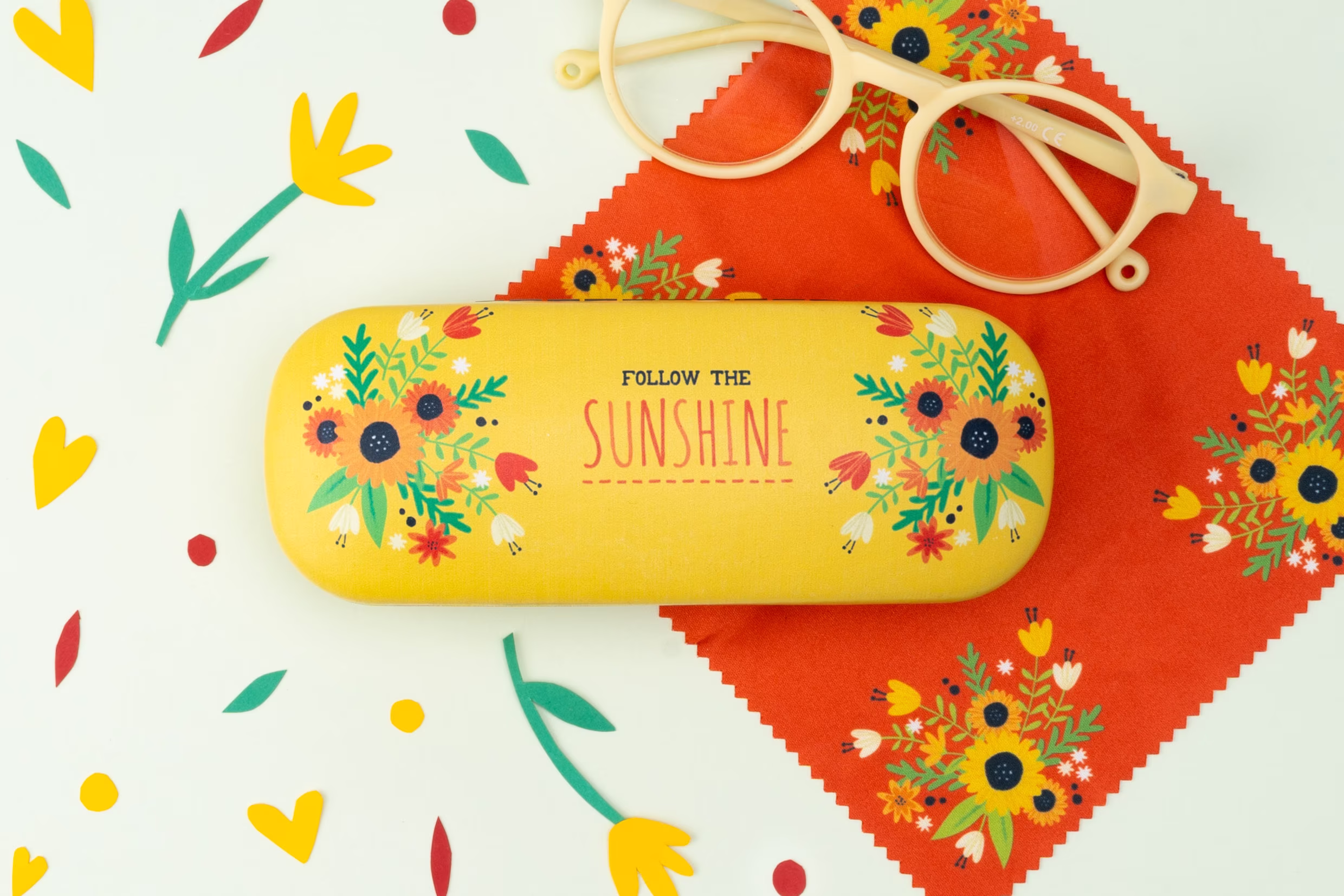 Sunflower Hard Glasses Case With Microfibre Cleaning Cloth | Yellow Gift Wrap Eye Care Snap Lock For Her