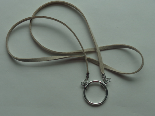 Gray Color Tibetan Copper Ring Unisex Eyeglass Holder, Sunglasses La Necklace, Silver Ring, Vegan Leather Suede Cord, Eye Wear, Loop