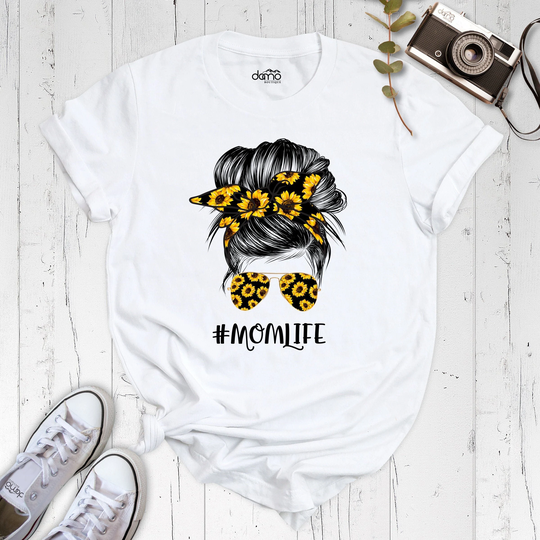 Mama Life Shirt, Sunglasses Mom Shirt, Sunflowers Bun Mom Mother's Day Gift For Mom, Best Shirt Mommy Outfit, Messy Bun Mama Tee