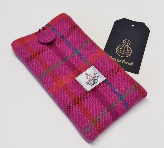 Harris Tweed Glasses/Phone Case/Bright Pink Handmade