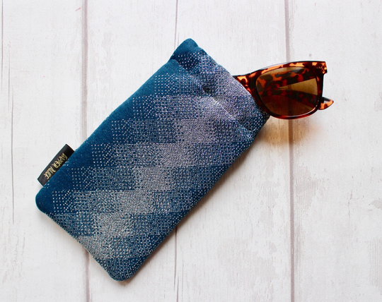 Vintage 60S Sparke + Petrol Blue Sunglasses Pouch. Geometric Large Padded Crimplene Glasses Case. Upcycled, Eco Reading/ Travel Gift