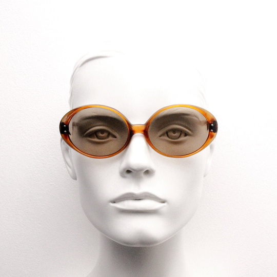 60S Vintage Acetate Sunglasses. Mottled Brown Womens Oval Frame With Light Tone Real Glass Lenses. Mod