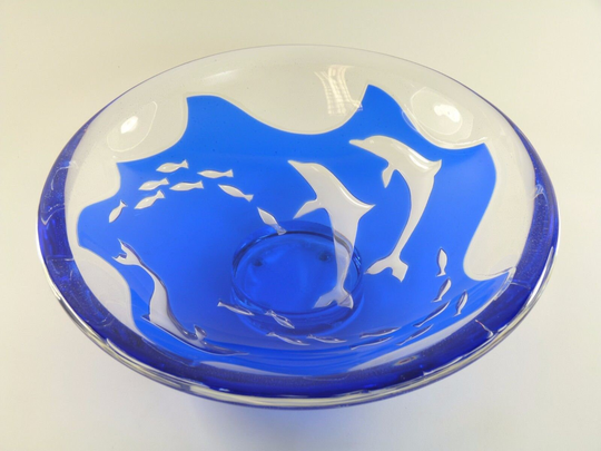 Orrefors Glass - Olle Alberius Dolphins Ariel Method Fruit Bowl 11
