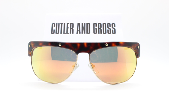 Cutler & Gross Vintage Y2K Sunglasses. Spectacular Oversized Gold Mirror Visor With Tortoise Acetate Brow. 2000S