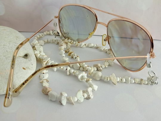 Sunglasses Chain, Boho Glasses White Howlite Gemstone Sunglasses Beaded Chain
