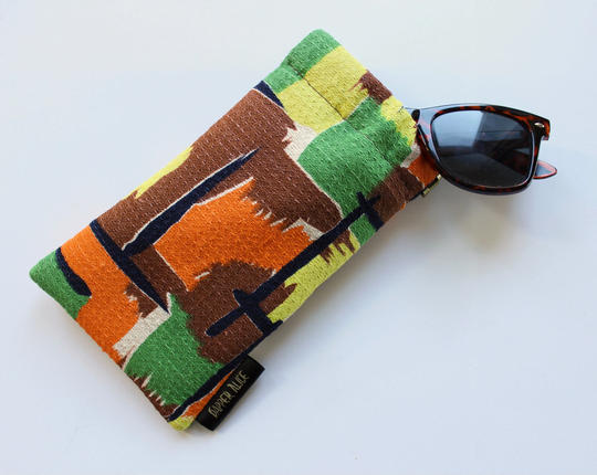 Vintage 50S/60S Painterly Barkcloth Sunglasses Case. Abstract Painter/ Artist Glasses Pouch. Soft Padded Fabric Summer Accessory/ Gift