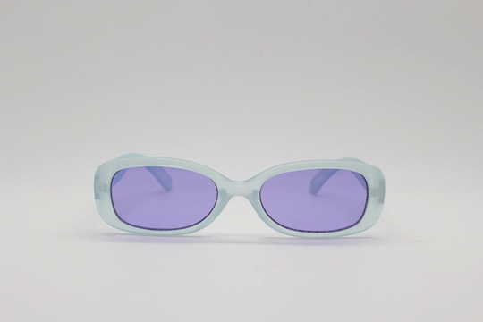 Kid's Y2K Vintage Sunglasses. Transparent Frosted Green Frame With Purple Lenses. Childrens Nos. Rave 2000S