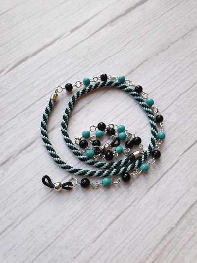 Turquoise Black Onyx Eyeglass Chain, Crystals Sunglasses Holder, Turquoise Spectacle Cord, Laces For